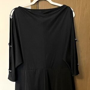 Vintage 1970s black midi disco dress rhinestone sleeve details tag 40 fits Large